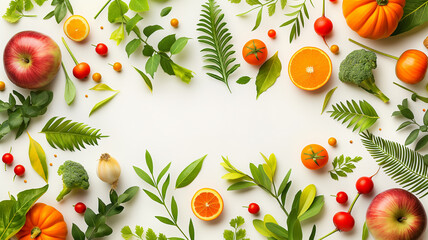Vegetable and floral background patterns, vegan and healthy foods