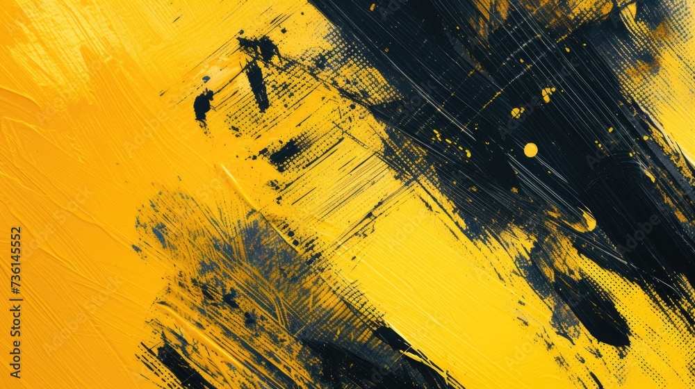 Poster a close-up view of a yellow and black painting. this vibrant artwork can add a pop of color and mode
