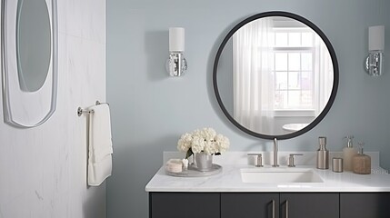 Frameless mirror with a light-toned border for a s AI generated illustration