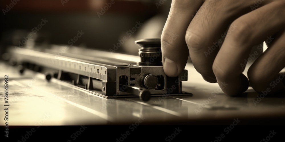 Poster A close up image of a person's hand pressing a button on a keyboard. Suitable for illustrating technology, computer usage, and office work