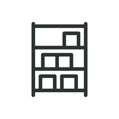 Shelving unit isolated icon, heavy duty plastic freestanding storage shelving unit vector symbol with editable stroke