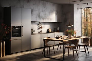 Fototapeta premium A minimal design kitchen with a refrigerator professional advertising photography