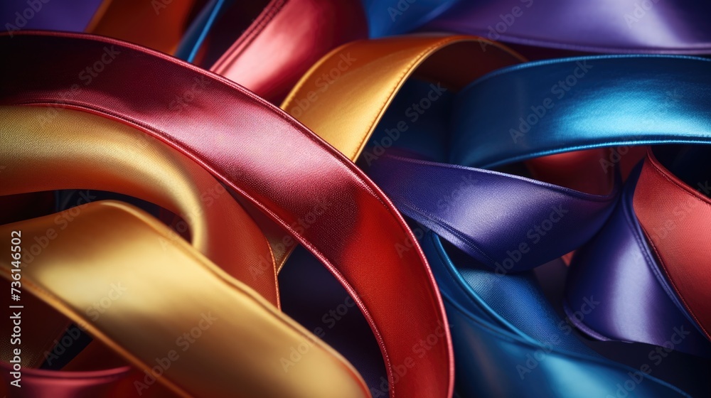 Poster A close-up view of a bunch of different colored ribbons. Versatile and vibrant, this image can be used for various creative projects