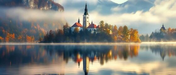 Bled lake, Slovenia, nature background - obrazy, fototapety, plakaty