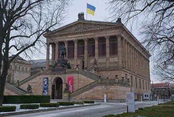 Berlin, Germany - Jan 21, 2024: Old National Gallery in Berlin. Cloudy winter day. Selective focus