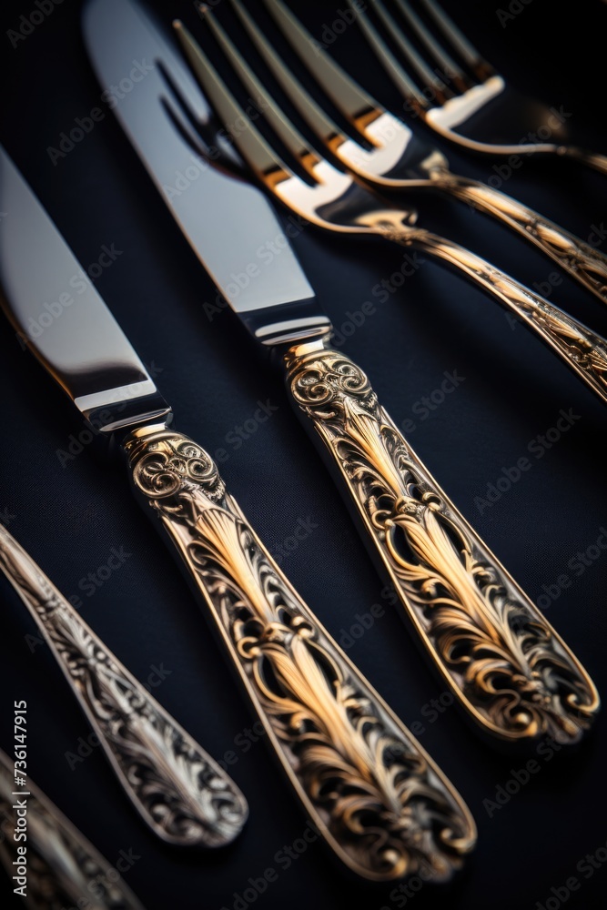 Aufkleber a close up shot of a set of silverware on a table. perfect for showcasing elegant dining or restaura