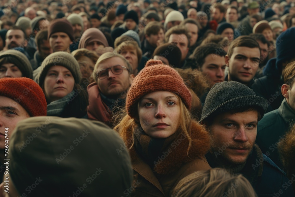 Poster A picture of a large group of people standing in a crowd. This versatile image can be used to represent a variety of concepts and situations