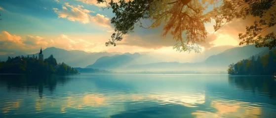 Deurstickers Bled lake, Slovenia, nature background © Artem