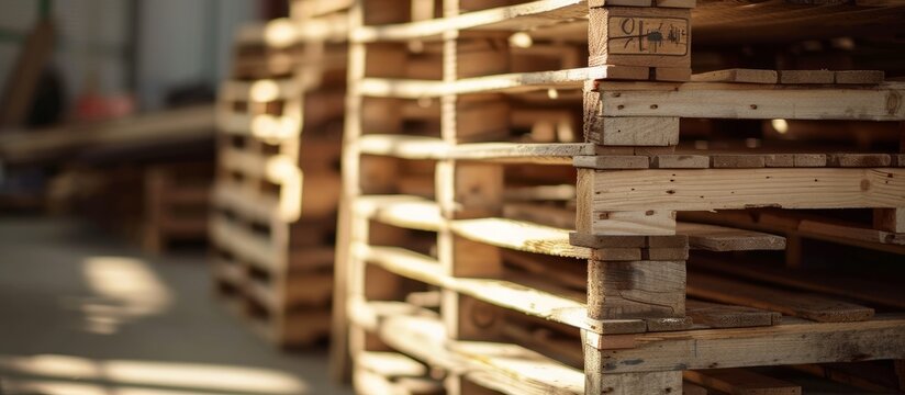Rustic stack of wooden pallets for industrial storage and shipping purposes