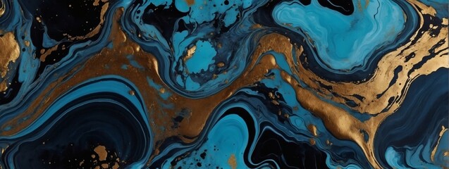 Celestial blue abstract black marble background art paint pattern ink texture watercolor patina bronze fluid wall.  - obrazy, fototapety, plakaty