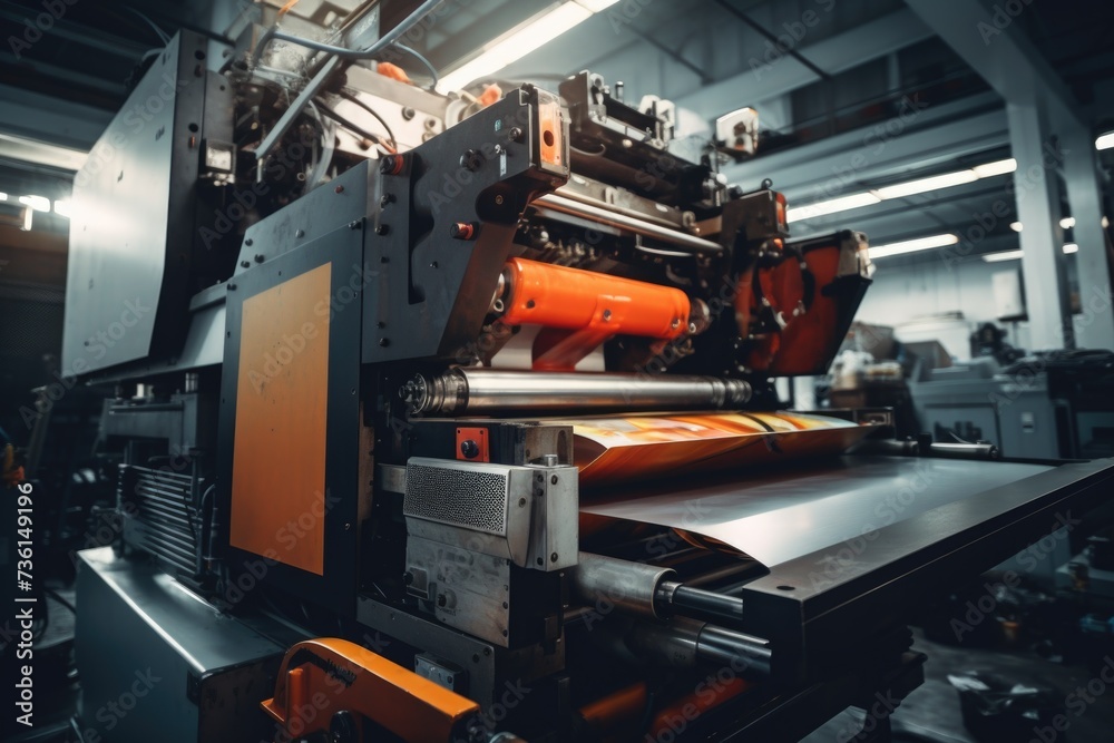 Poster A machine that is making a sheet of paper. Suitable for various industrial and creative applications