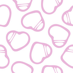 Hand Drawn Seamless Patterns with Hearts in Doodle Style.