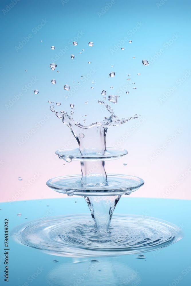 Poster A picture of a water fountain with a splash of water on top. Perfect for adding a touch of elegance and tranquility to any project