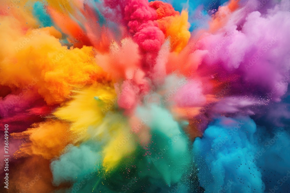 Poster A vibrant and dynamic image capturing a colorful explosion of powder in the air. Perfect for adding a burst of energy and excitement to any project