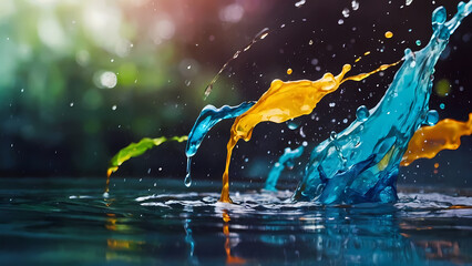 Colorful water splashes in water illustration. Generative AI