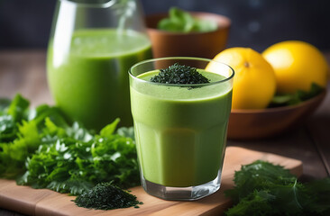 Green smoothie, featuring nutrient-packed ingredients and different seaweed, capturing the vibrant...
