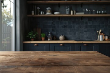 A simple wooden table positioned in front of a kitchen counter. Versatile and practical for various home settings
