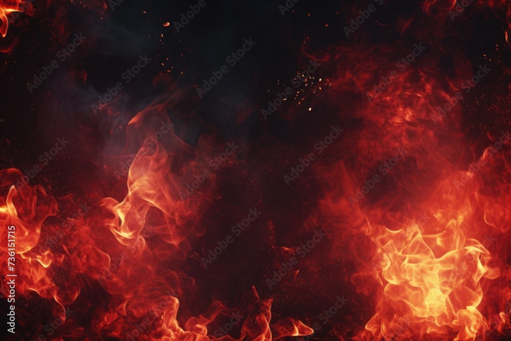 Poster a close up view of a fire burning on a black background. this image can be used to depict warmth, da