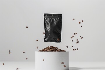 Coffee beans falling into a bowl. Perfect for coffee lovers or to illustrate the process of making coffee