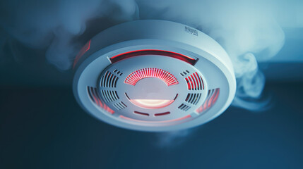 A close up view of a smoke detector mounted on a wall. Ideal for illustrating fire safety measures. - obrazy, fototapety, plakaty