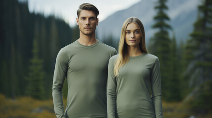 Obraz premium Young man and woman wearing eco-friendly clothing made from sustainable organic materials