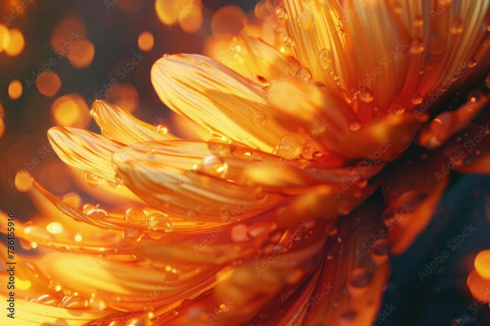 Poster a close-up view of a flower with glistening water droplets. perfect for nature enthusiasts and garde