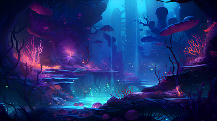 Underwater world. Underwater landscape. 3d render illustration.