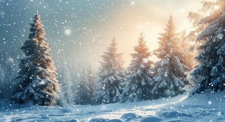 Winter Wonderland: A Christmas Landscape with Snow-covered Pines and Calm Winter Scenery