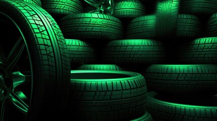Emerald background with car tires