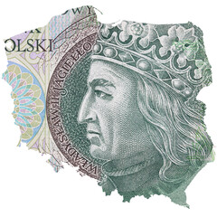 Map of Poland with Polish 100  zl banknote