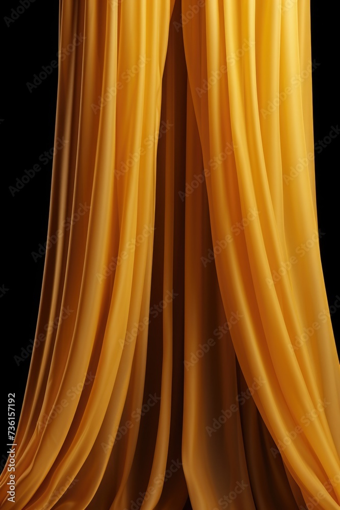 Poster a vibrant yellow curtain against a dramatic black background. perfect for adding a pop of color to a