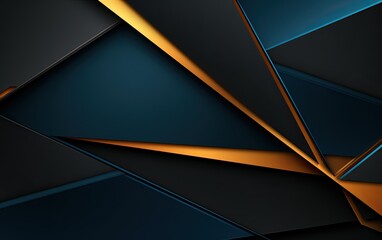Abstract 3d geometric black and blue background with orange lines