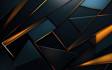 Abstract 3d geometric black and blue background with orange lines
