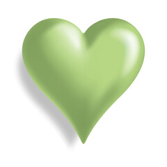 A classic green heart on white backdrop, the universal symbol of love, is a popular design element for Valentines Day greeting cards - 736163521