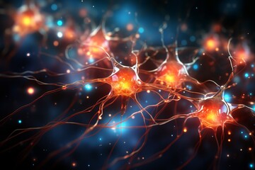 Abstract background with neuron cells scientific concept of neural connections and brain activity - obrazy, fototapety, plakaty