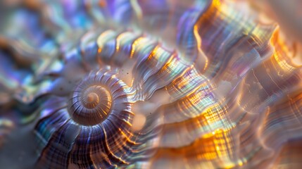 Iridescent Holo Seashell Spiral, Macro Glow of Ocean Wonders