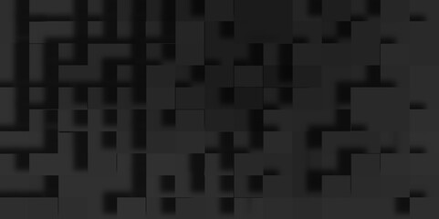 Randomly extruded black cubes 3d abstract geometric background, Abstract technology and business concept data technology, Random scaled black cube boxes block background of black surface.