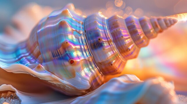 Twisted Seashell in Holographic Light, Oceanic Splendor Close-up