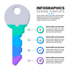 Infographic template. Key with 4 steps. Business metaphor