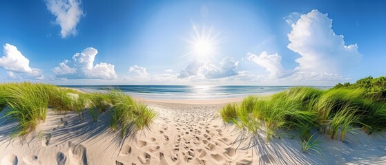 Panoramic view of a dune beach on the island of Sylt, Schleswig-Holstein, Germany - obrazy, fototapety, plakaty