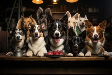 Immerse yourself in the delightful scene of a dog bakery, where a group of furry friends gathers to savor specially crafted treats. 