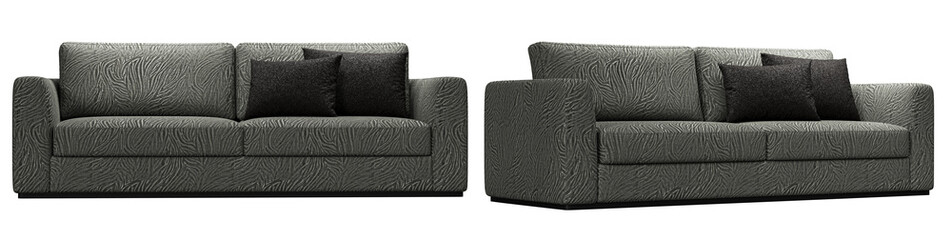 Obraz premium Modern and luxury gray sofa with pillows isolated on white background. Furniture Collection. 3D render