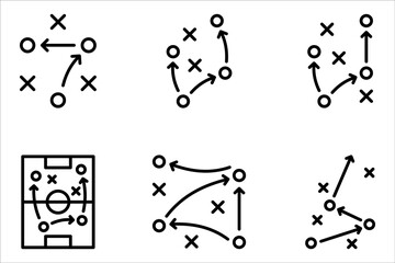 football tactics icon set, game success strategy in football, scheme play, vector illustration on white background