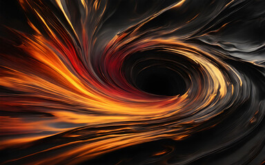 Abstract Color Dynamics. dramatic and explosive swirl of paint, with vibrant gold and red hues erupting into a black void, depicting motion and energy