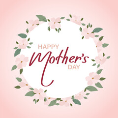 Fototapeta na wymiar Mothers day banner with cherry blossom flowers, greeting card template, illustration with hand drawn lettering. Vector
