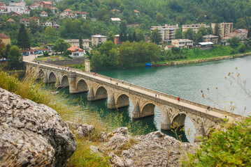 View of Mehmed Pa&scaron;a Sokolović Bridge in Vi&scaron;egrad, Bosnia and Herzegovina. Unesco world heritage site. Bridge over the Drina river.