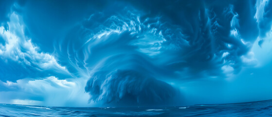 Tornado over the ocean. Storm over the ocean. Stormy sea - obrazy, fototapety, plakaty