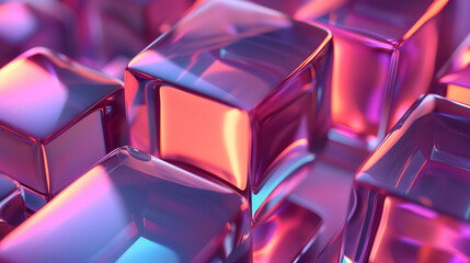 abstract background of glass cubes with colorful orange and pink lighting