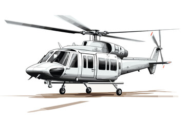 Drawing Military helicopter isolated on white background - 3D Render.