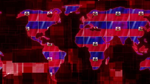 Haiti flag earth map glowing technology motion news background
